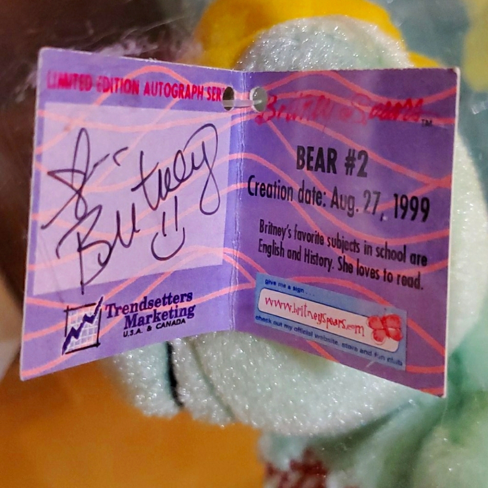 RARE! Britney Spears Autographed Beanie Bear